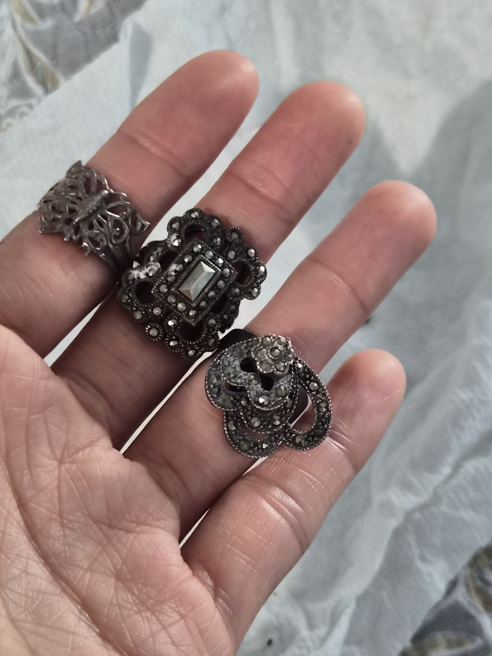 Vintage- Marcasite Sterling Silver Ring Statement Rings - Butterfly Ring Lot